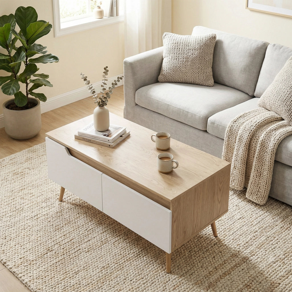 Tavolino da caff¨¨ con 2 cassetti ¨C Zephmum ¨C Legno rovere 100x50x46cm