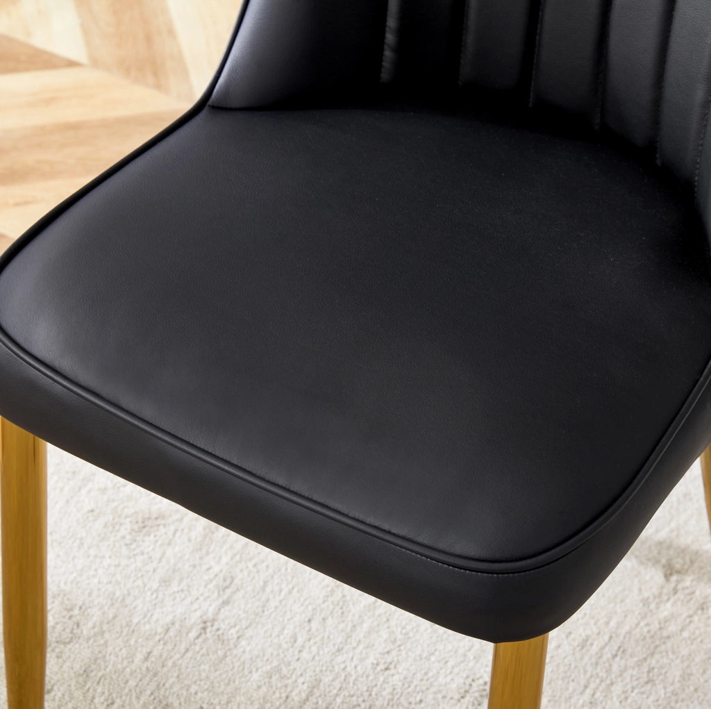 Sedia da pranzo moderna in PU nero e oro; 89 cm; con gambe in metallo