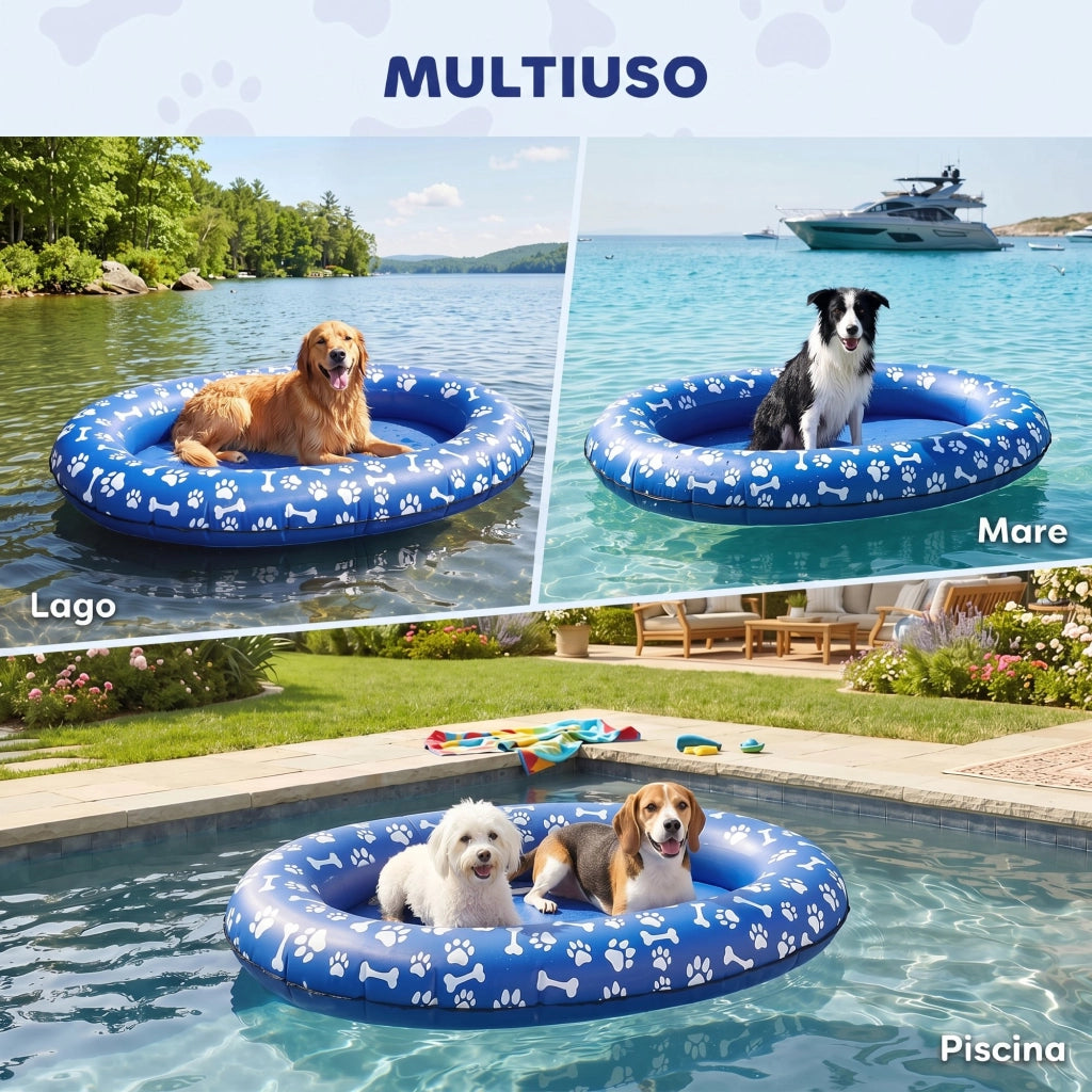 Galleggiante per Cani Gonfiabile 155x104x25 cm Pieghevole per Cani fino a 40 kg in PVC Blu