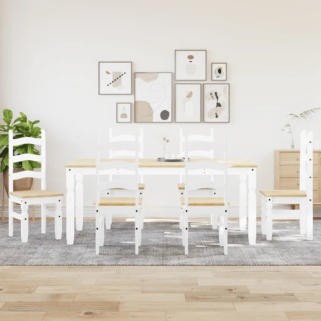 Set da Pranzo 7 pz Panama Bianco in Legno Massello di Pino