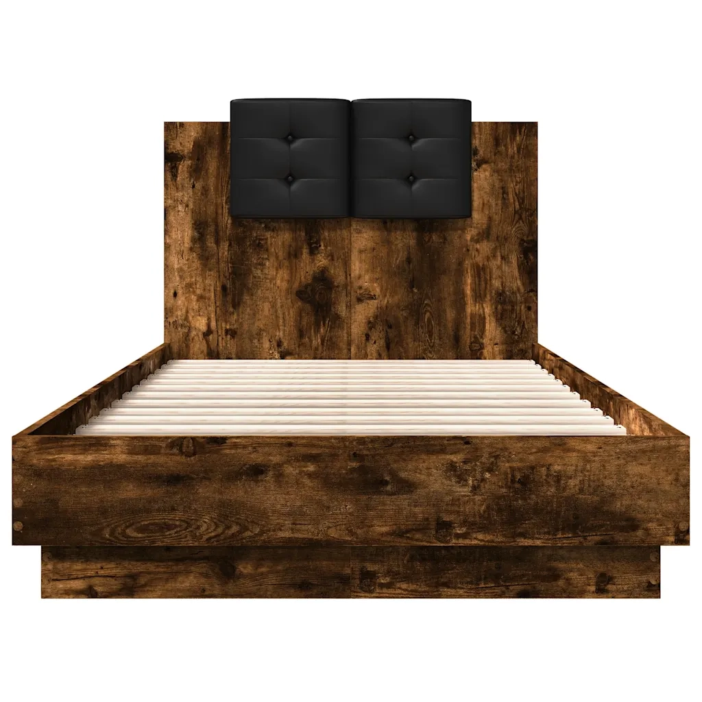 Giroletto con Testiera e LED-Struttura Letto con testiera Rovere Fumo 90x190 cm 465048