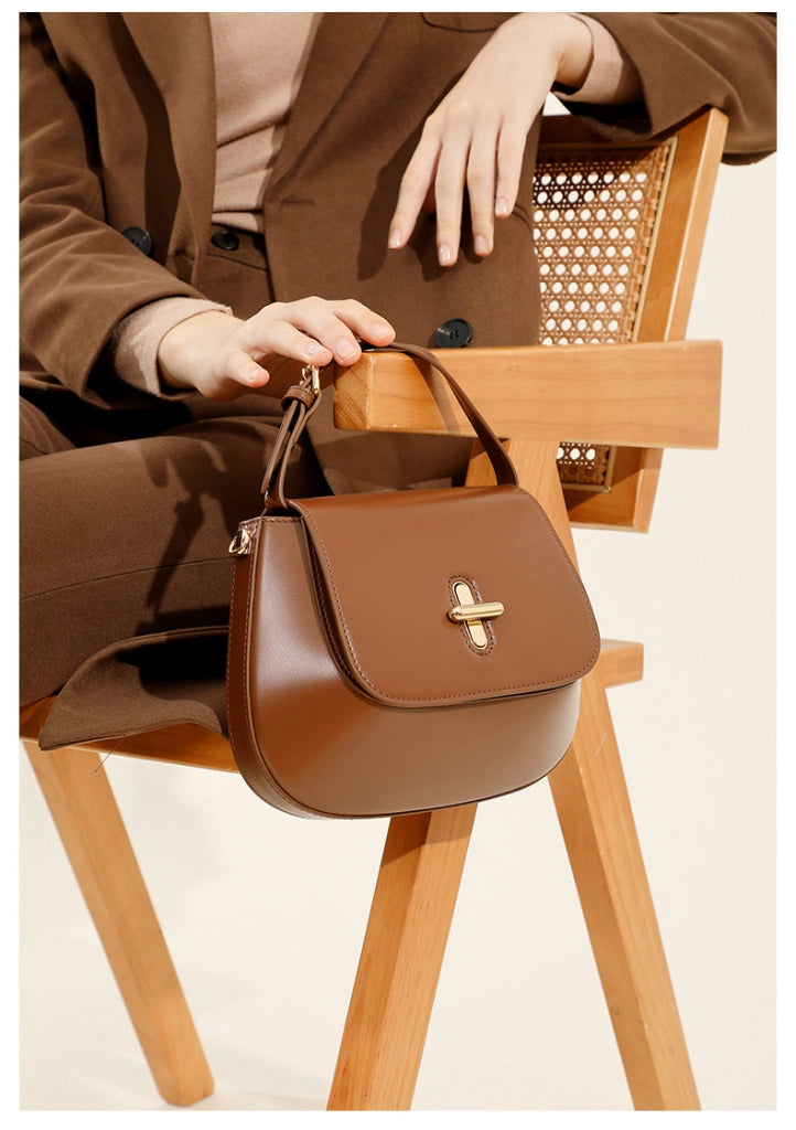 Borsa a tracolla da donna in vera pelle, stile vintage, marrone.