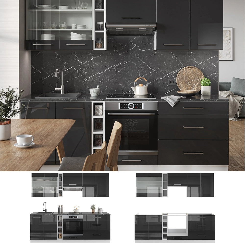 Cucina componibile Fame-Line Antracite lucido/Bianco 235 cm, PL Antracite Vicco
