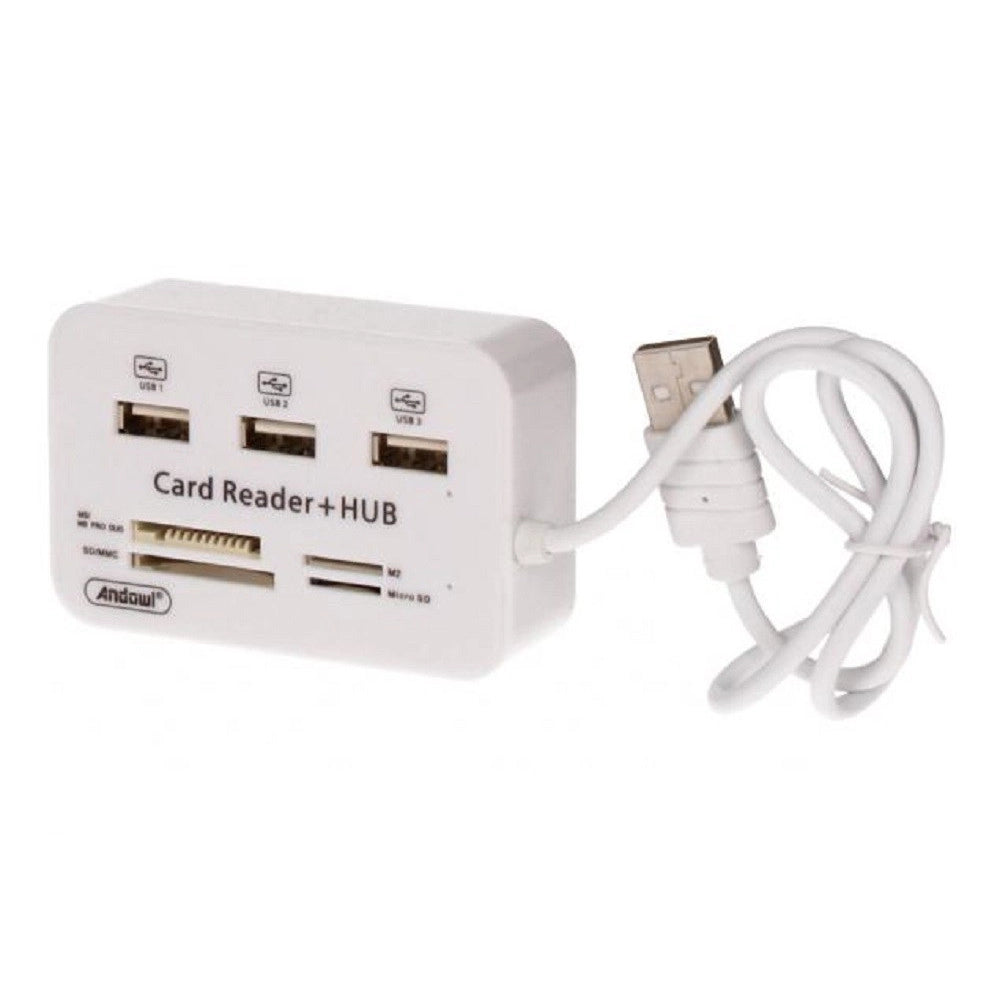 Trade Shop - Lettore Di Schede Carte + Hub Usb 2.0 3 Porte Usb Slot Ms Sd Mmc Tf M2 Q-h02 -