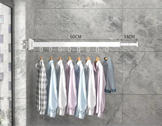 Droogrek Inclinabile 8 Ganci - Assecco con Sostegno alla Parete - Armadio per Abiti Ripiegabile + Kit di Montaggio - Bianco
