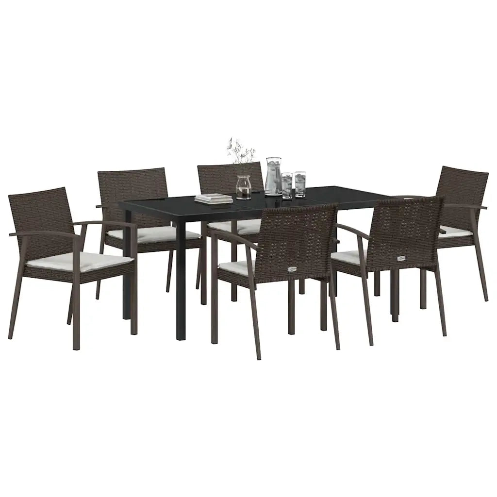 Set da Pranzo per Giardino 7 pcs Marrone e Nero Rattan in PE 3379062