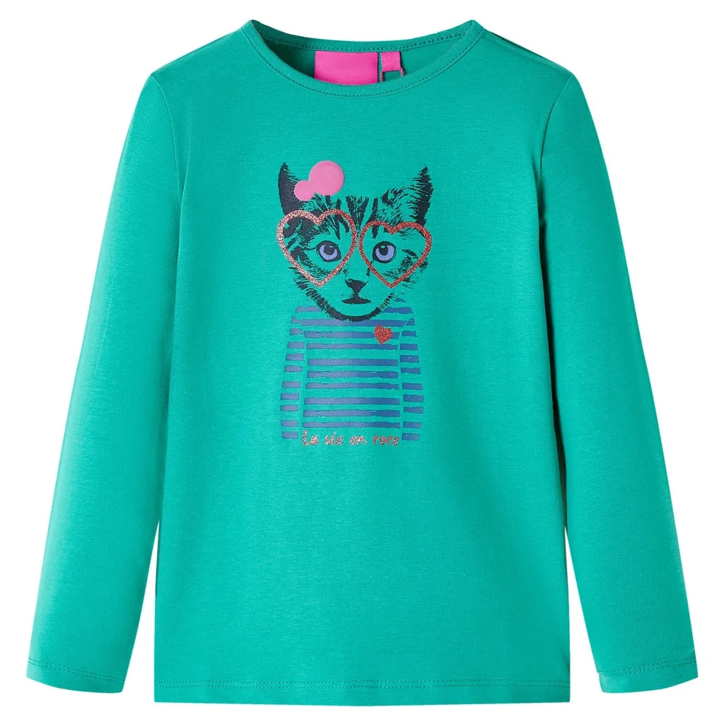 Maglietta Bambina Maniche Lunghe Verde Brillante 116cod mxl 108333