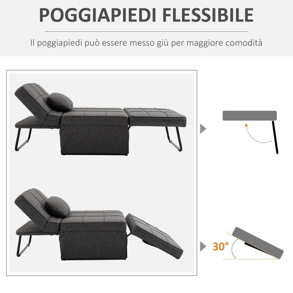 Letto Divano Poltrona con Schienale Regolabile e Cuscino in Tessuto ¨C Zephmum ¨C Grigio 95x179x78 cm