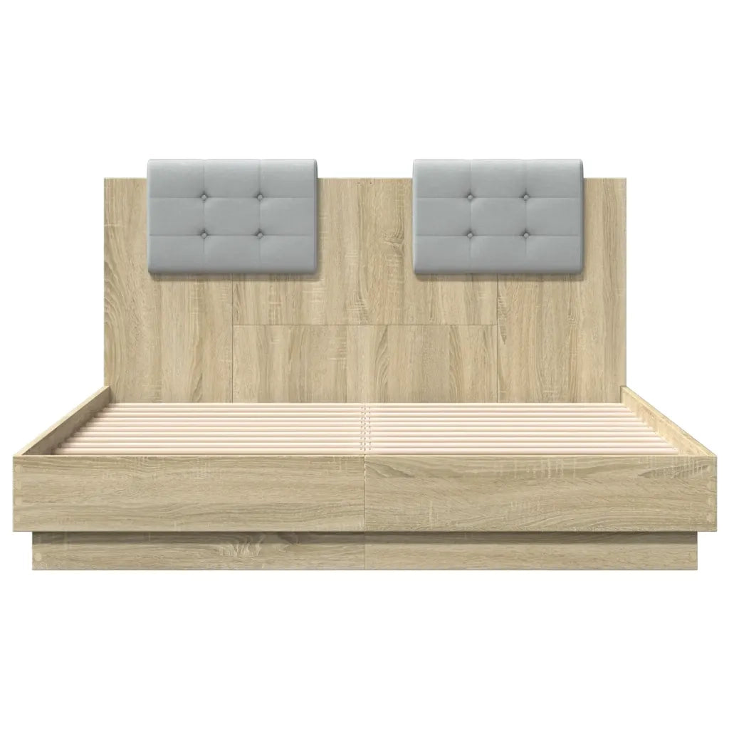 Letto matrimoniale | Letto per adulti | Giroletto con Testiera e LED Rovere Sonoma 120x190 cm