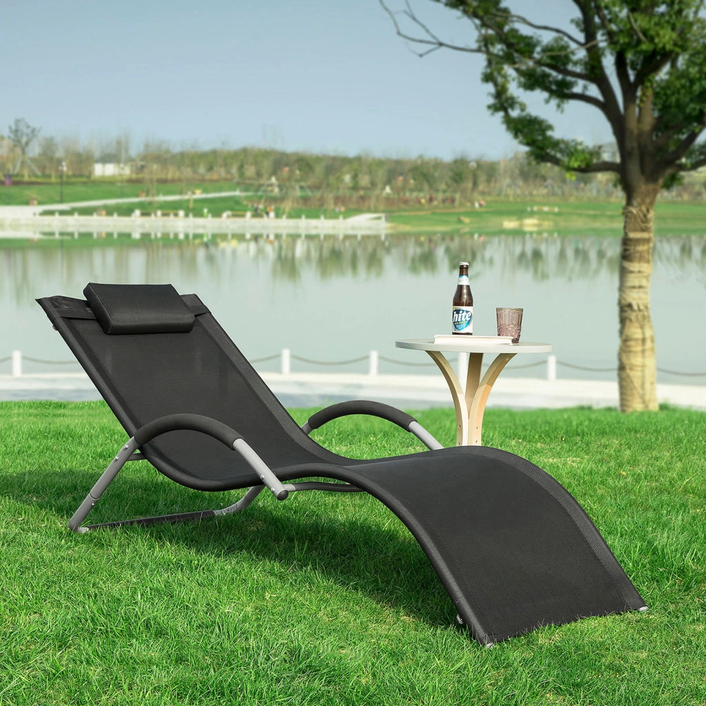 SoBuy Lettino prendisole da giardino Sedia con poggiatesta Sdraio per esterni giardino spiaggia Sedia da campeggio Nero 165x55x67 cm OGS38-SCH