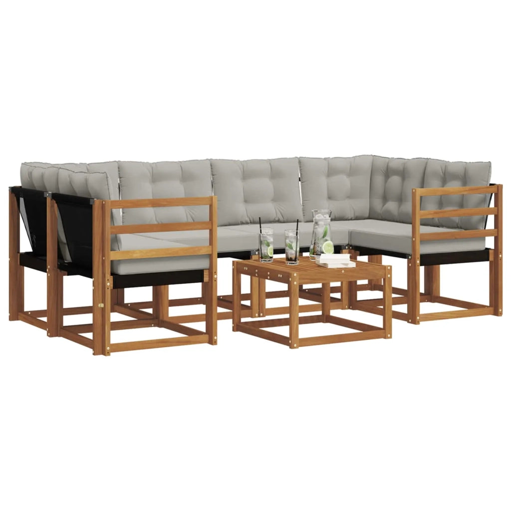 Set di divani da esterno 7 pcs Grigio Naturale e Chiaro