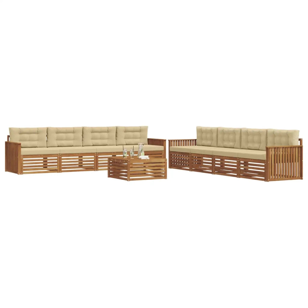 Set di divani da esterno con cuscino 9 pcs Naturale e Beige 3373218