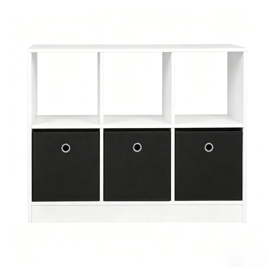 Libreria a cubi autoportante con 3 cassetti in tessuto, mobile contenitore da terra per casa e ufficio