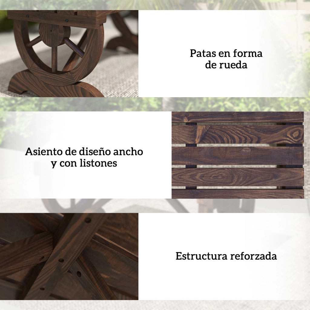 Panca con Ruote Decorative ¨C Xylo ¨C Legno Massello Stile Rustico 98x50x39,5 cm Carbonizzato