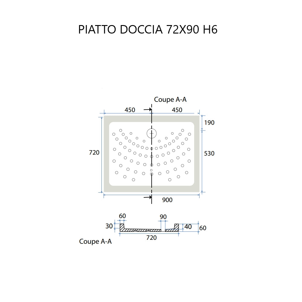 Piatto doccia 70x90 ceramica antiscivolo