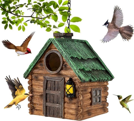 Casa per Uccelli – Sospesa – Resistente alle Intemperie 5 Anni – Decorativa Pietra – Adatta per Merli, Cardinali e Uccelli Blu – Decorazione Esterna