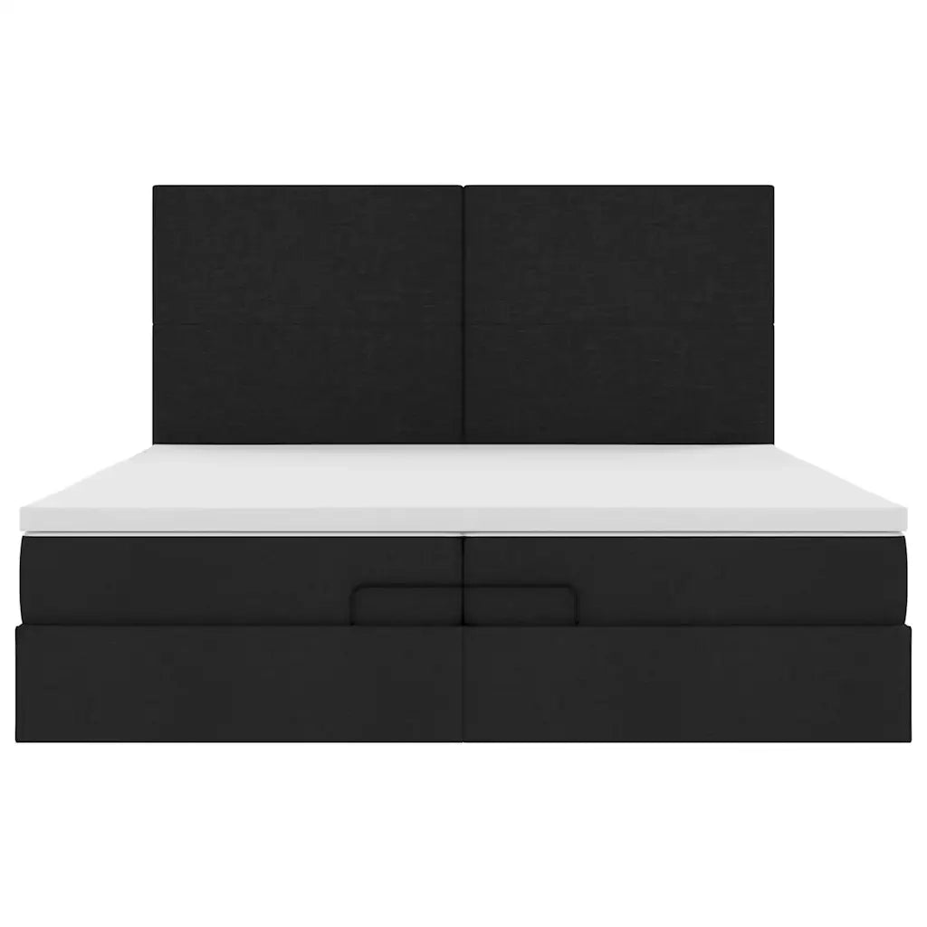 Struttura Letto Pouf con Materassi Nero 200x200 cm in Tessuto 3313950