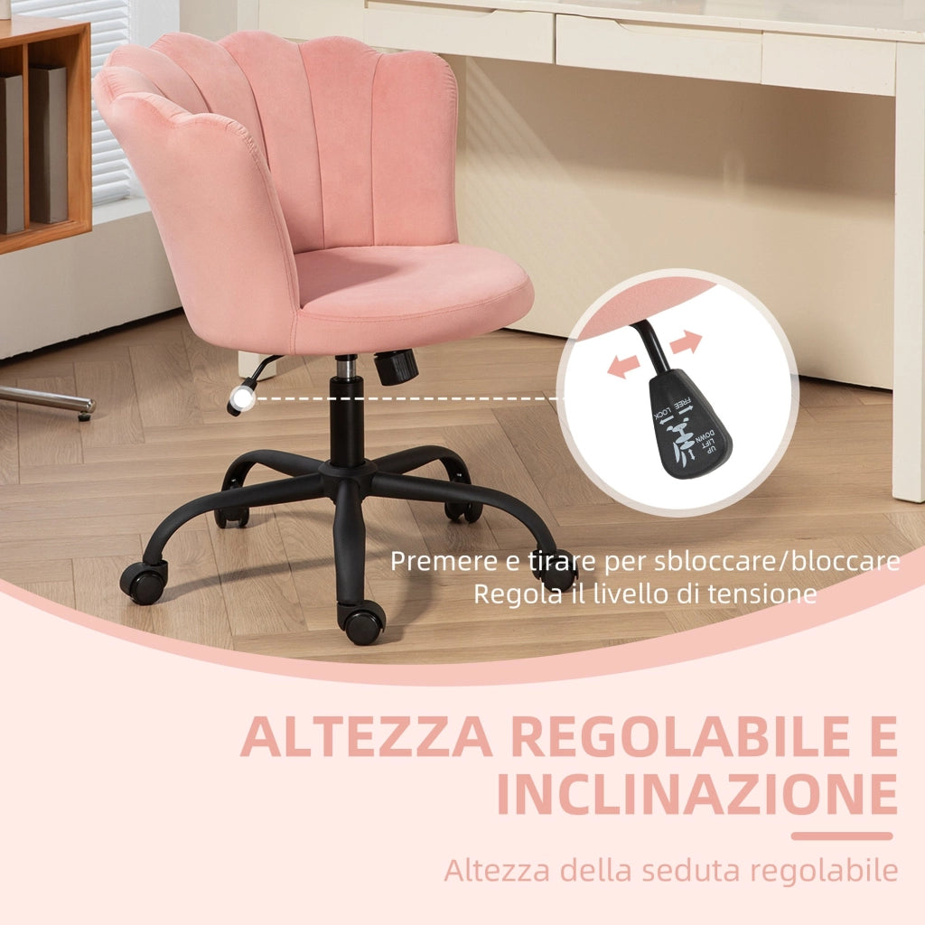 Sedia Poltrona Operativa da Ufficio con Schienale a Petalo in Velluto Rosa