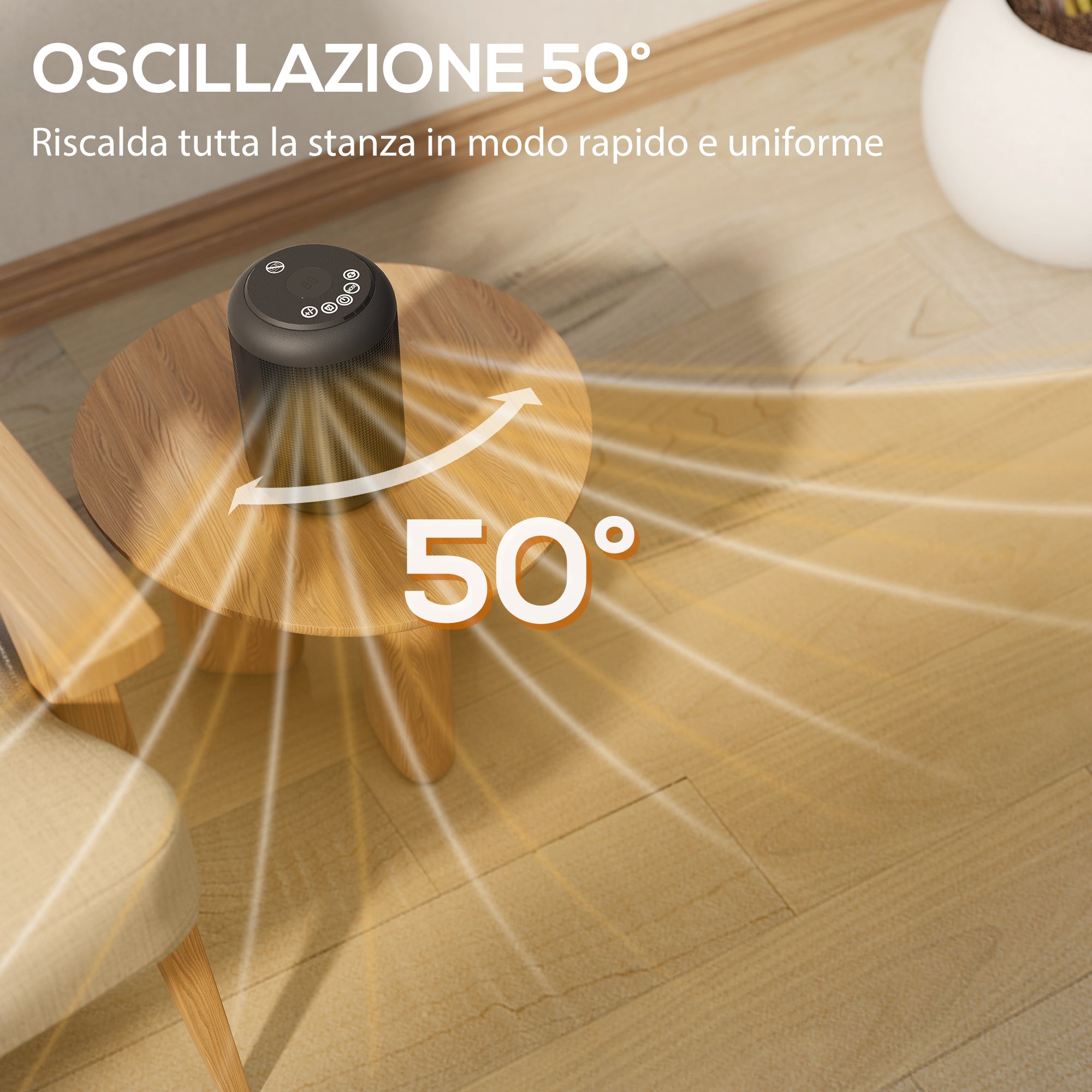 Riscaldatore Elettrico e Regolabile a 3 Modalità 14x14x21,5 cm con Timer 24h in PP e PA Ignifugo Nero