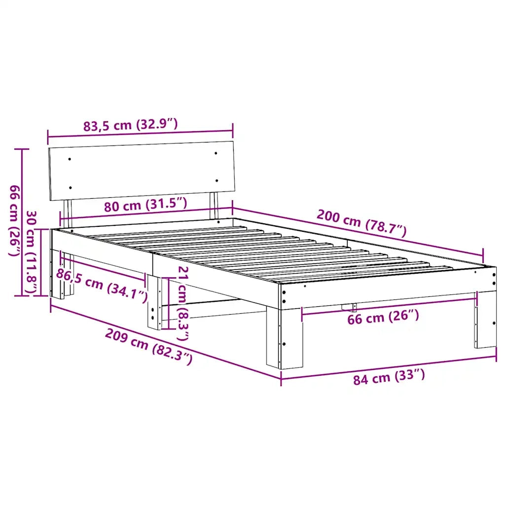 Struttura del letto Naturale 80 x 200 cm Pino massello 872671