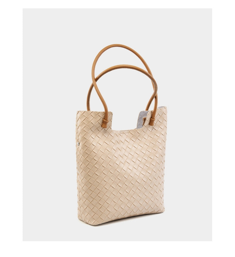 Borsa da donna intrecciata, grande capacit¨¤, in pelle bovina, colore bianco