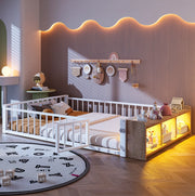 Letto in metallo 140x200 cm con vano aperto, luce LED e sponda di protezione