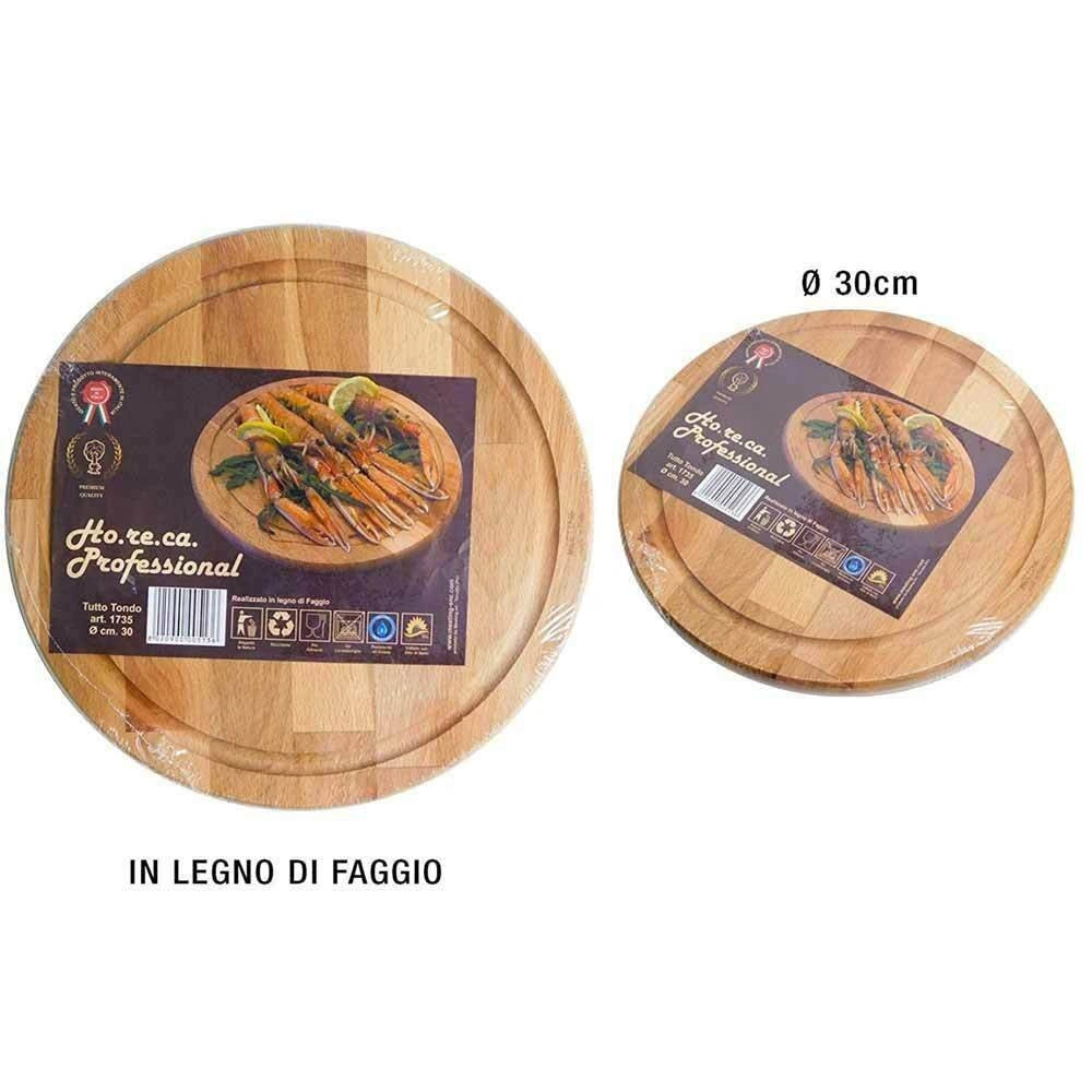 Trade Shop - Tagliere Rotondo Piatto Vassoio In Legno Di Faggio Diametro 30cm Salumi Formaggi -