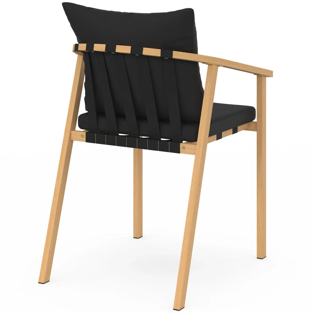 IDMarket - Set di 4 sedie da giardino MALTA, struttura in metallo effetto legno, cinghie e cuscini neri
