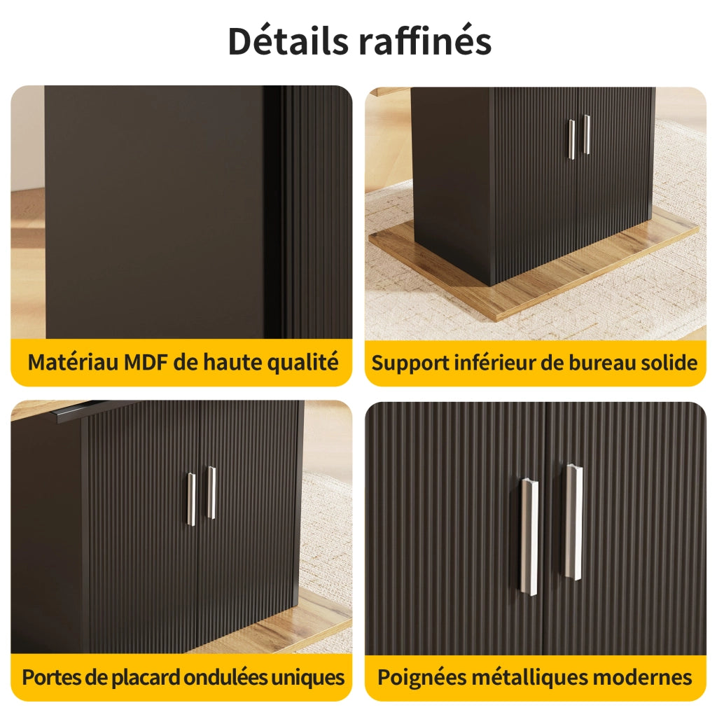 Tavolo da pranzo allungabile con vano contenitore, ripiani regolabili e anta ondulata, per cucina e soggiorno, in MDF nero