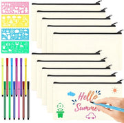 Set di tessuti per disegno di 10 pezzi - Etui in tela bianca per colorare - Set di sacchetti per disegno - Etui per pennarelli - Tela in canapa duratura - 21 x 12 cm