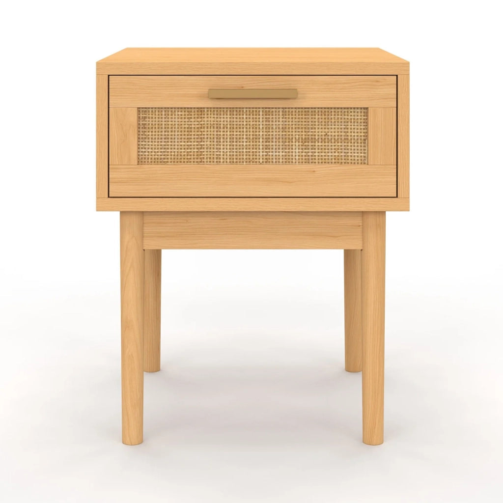 IDMarket - Set di 2 comodini ROBERT, 1 cassetto, effetto canna naturale e legno