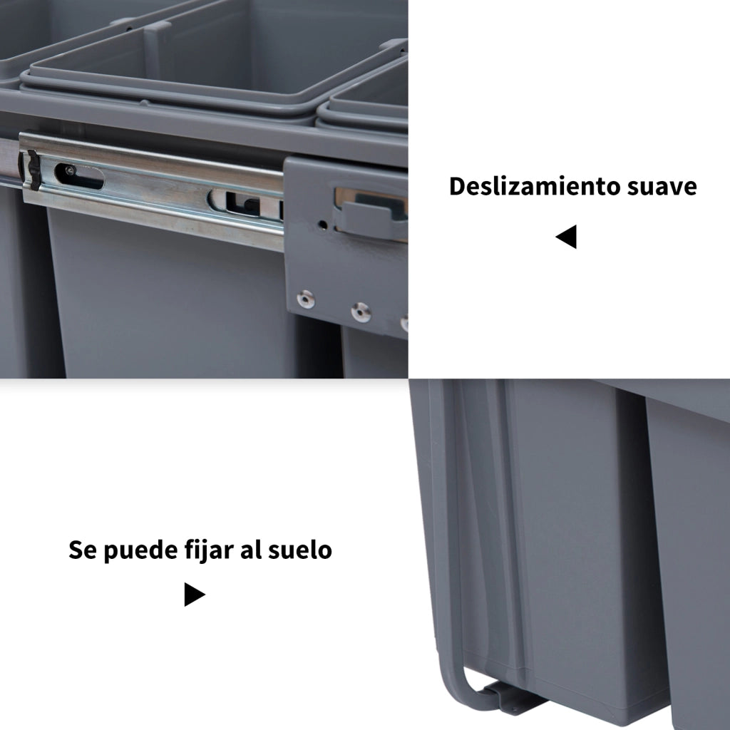 Mobile Sottolavabo con 3 Contenitori Riciclaggio ¨C Zephmum ¨C Grigio 48x34,2x41,8 cm