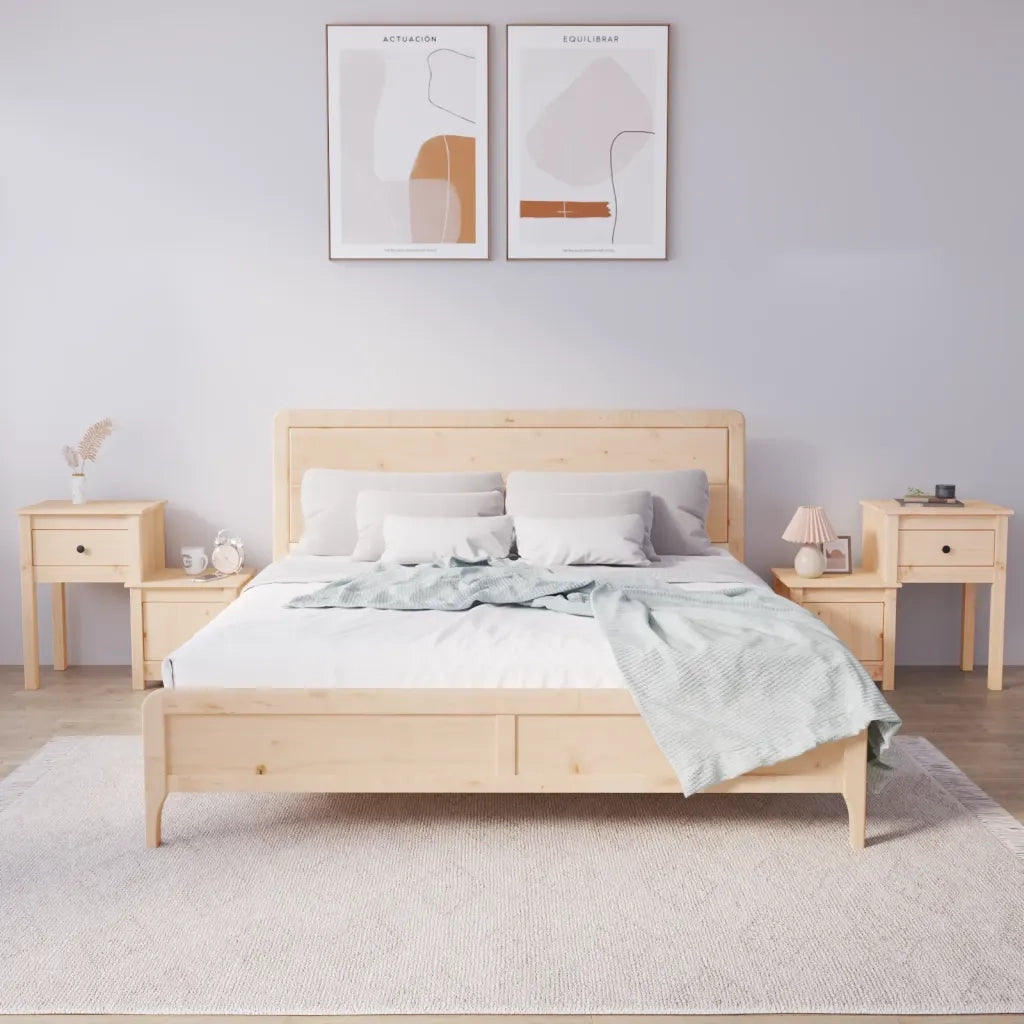 Set di 2 Comodini | Armadio da Notte | Mobiletto da notte 79,5x38x65,5 cm in Legno Massello di Pino