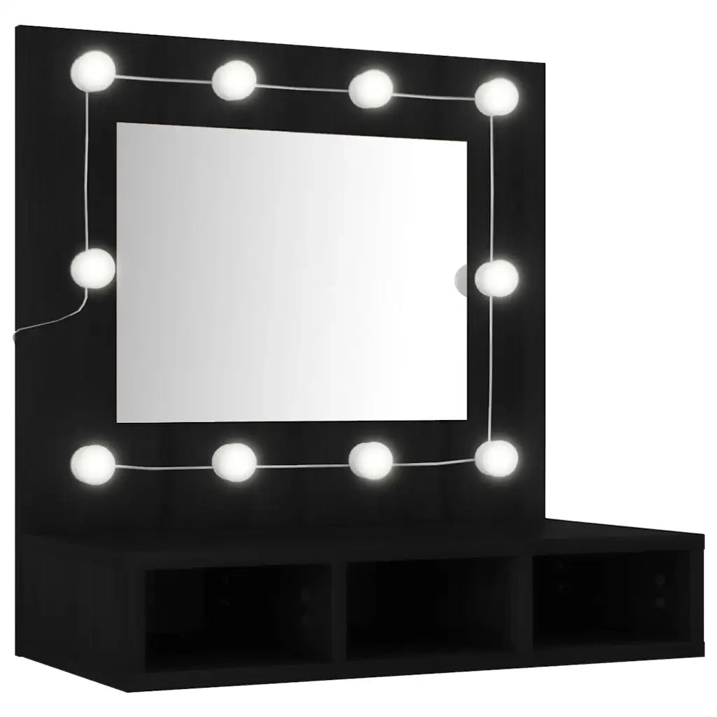 Elegante mobiletto a specchio con illuminazione a LED 60 x 31 x 62 cm contenitore moderno e pratico in legno nero 02_0049266
