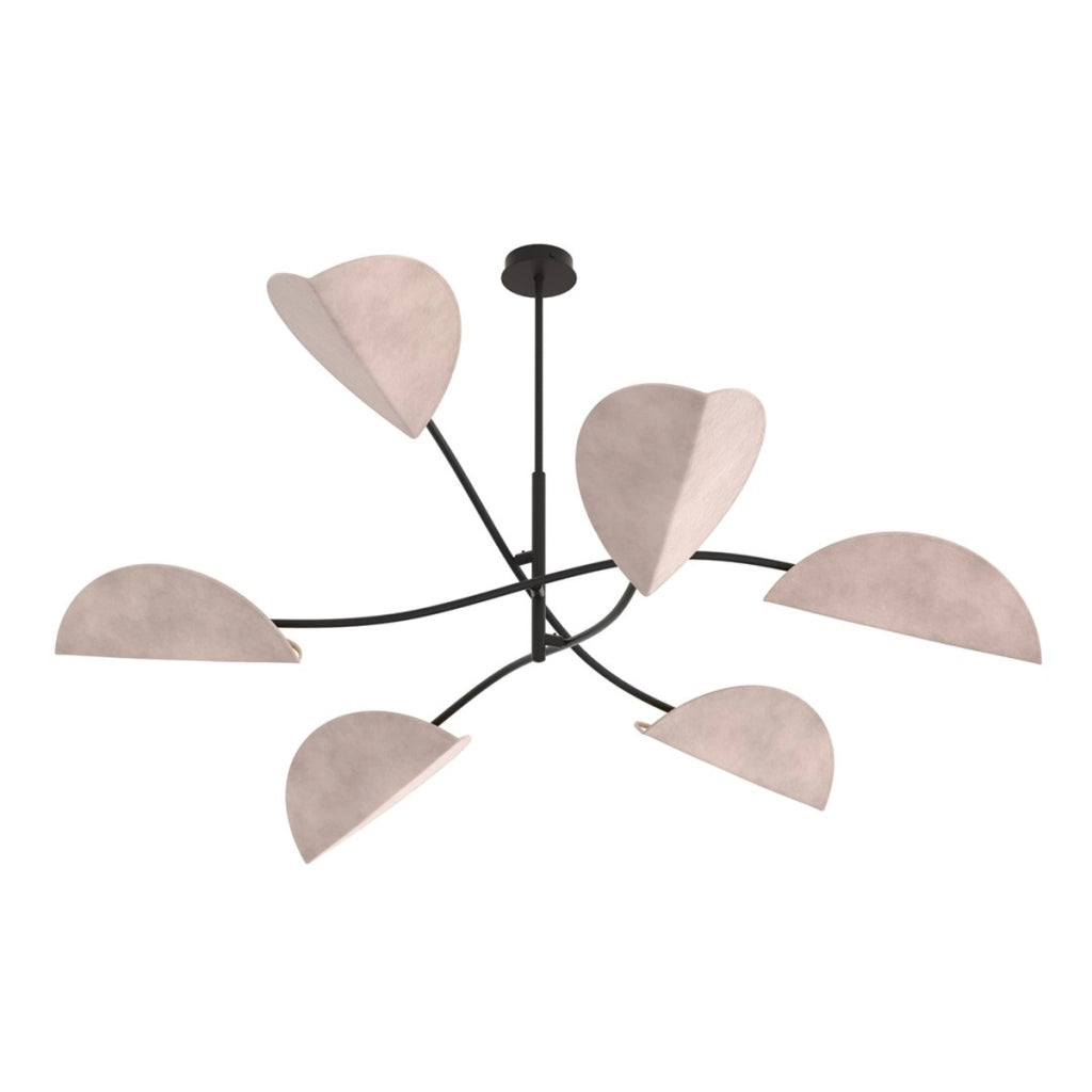 Lampada a sospensione Lotus in acciaio nero e velluto grigio