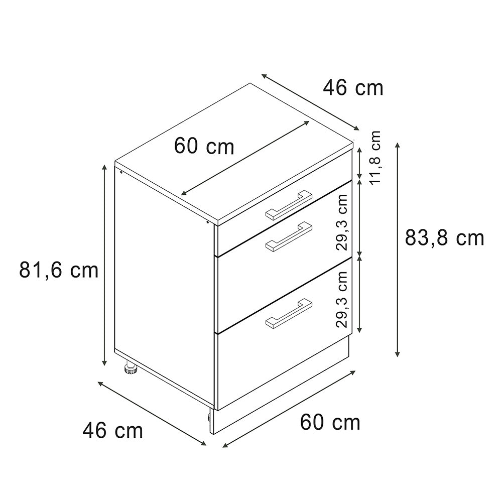 Mobile per mansarda Rion Sonoma/Rovere dorato 60 x 83.8 cm senza inclinazione con 3 cassetti Vicco