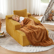 Chaise longue trasformabile con funzione letto e senza montaggio in velluto a coste giallo