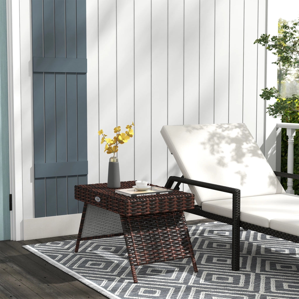 Tavolo da giardino pieghevole in rattan, resistente alle intemperie, marrone, 60x41x41 cm, ideale per balcone e terrazzo.
