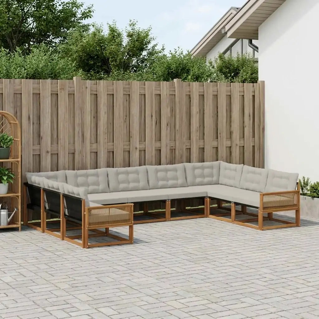 Set di divani da esterno 9 pcs Naturale e Grigio Chiaro