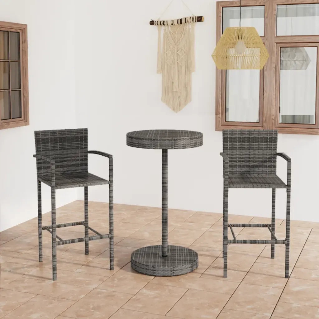 Set Bar da Giardino 3 pz in Polyrattan Grigio cod mxl 35786
