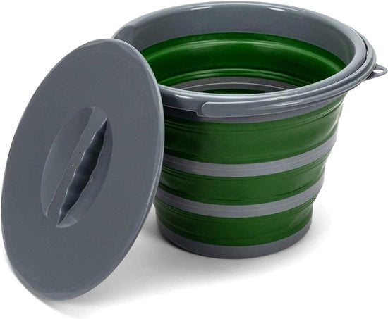 Emicemorbidio portatile da 10 litri con coperchio e maniglia - Campeggio Pesca Pulizia - Grigio Verde