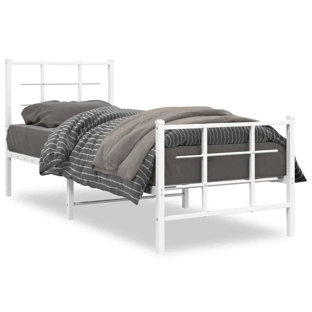 Letto singolo | Letto per adulti | Giroletto con Testiera e Pediera Metallo Bianco 75x190 cm
