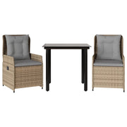 Set da Pranzo da Giardino 3 pz | Set Salotto da Giardino con Cuscini Beige in Polyrattan