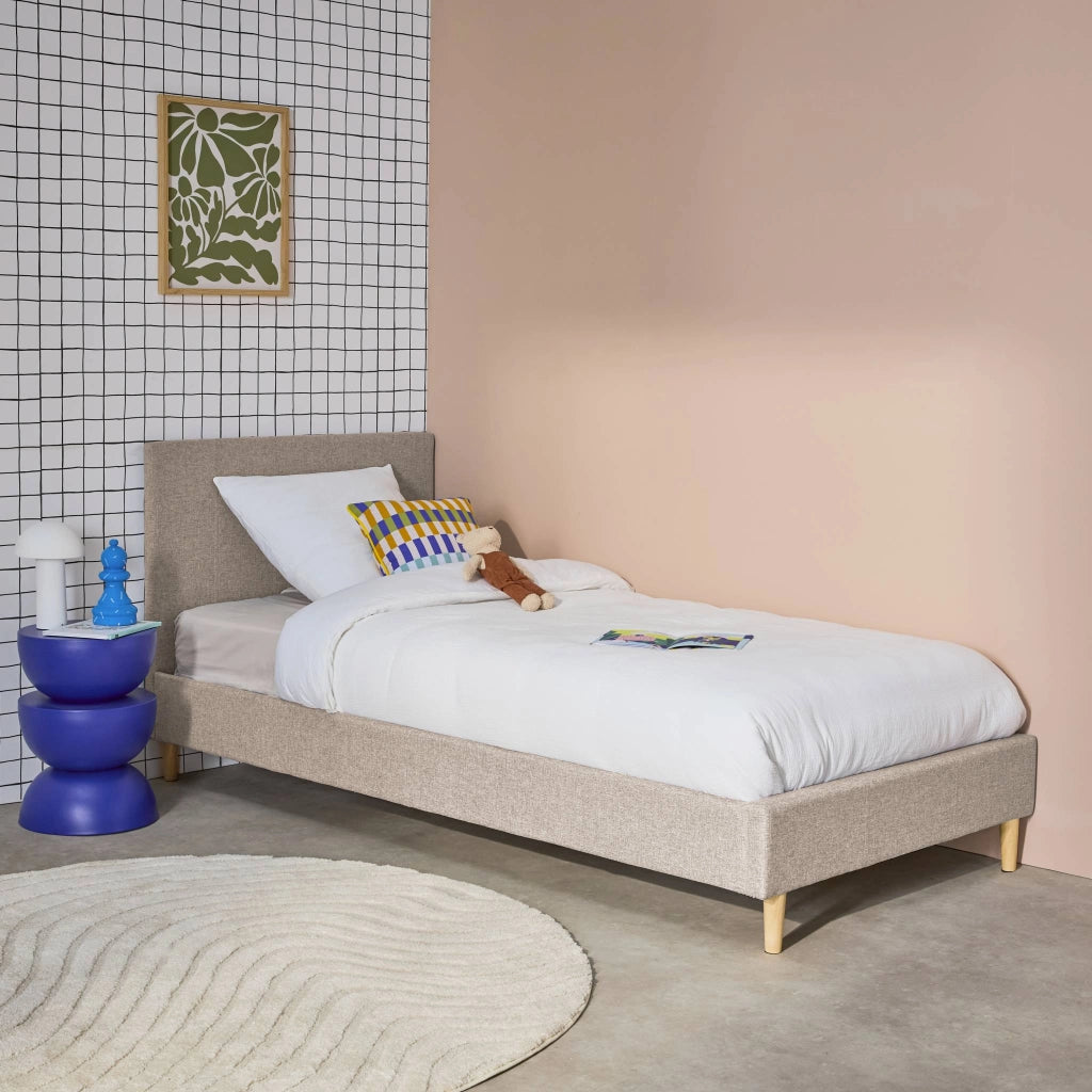 Struttura letto con rete a doghe e testiera 90x190cm, tessuto