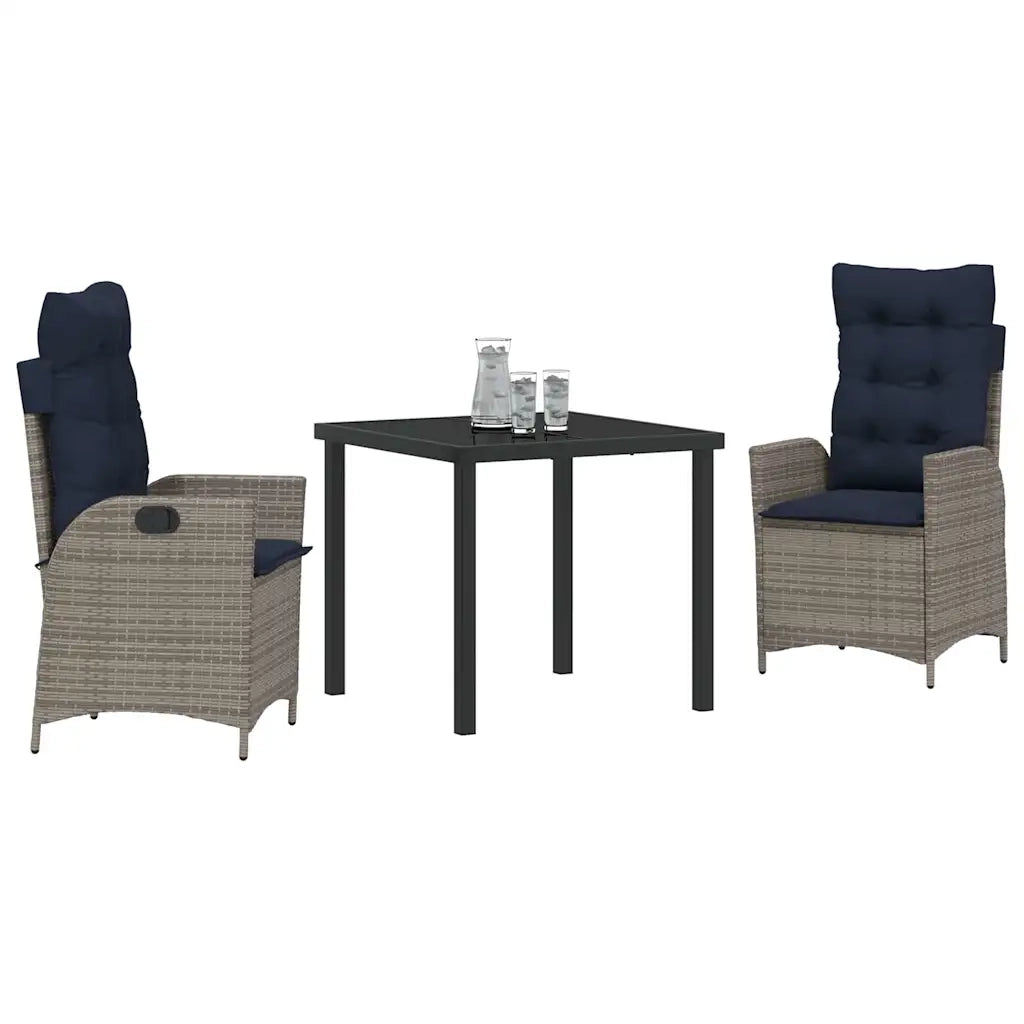 Set da Pranzo per Giardino 3 pcs Grigio e Nero Rattan 3380575