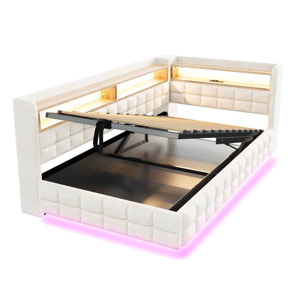 letto imbottito velluto beige 105.5 x 217 cm