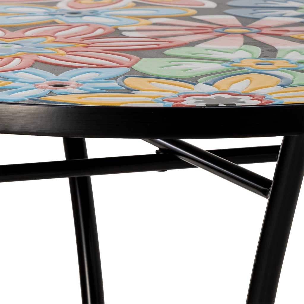 Set tavolo e 2 sedie in metallo, 60x60x75h cm, 38x46x90h cm