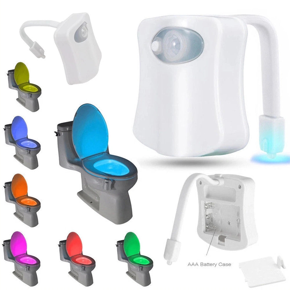 Trade Shop - Lampada Per Wc Water 8 Colori Luce Notturna Bagno Led Rgb Universale Con Sensore Movimento -