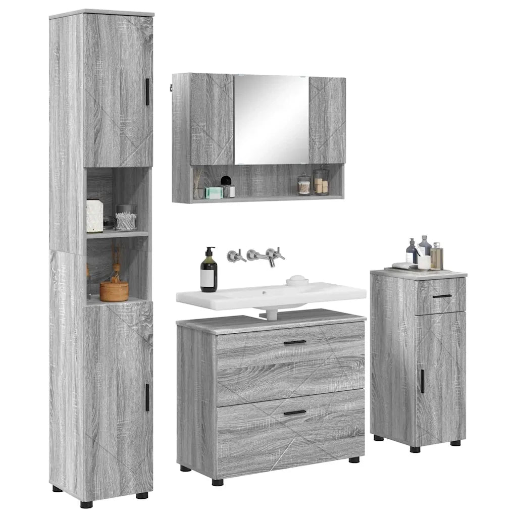 vidaXL Set di mobili per il bagno 4 pcs Grigio sonoma 30 x 35 x 192 cm