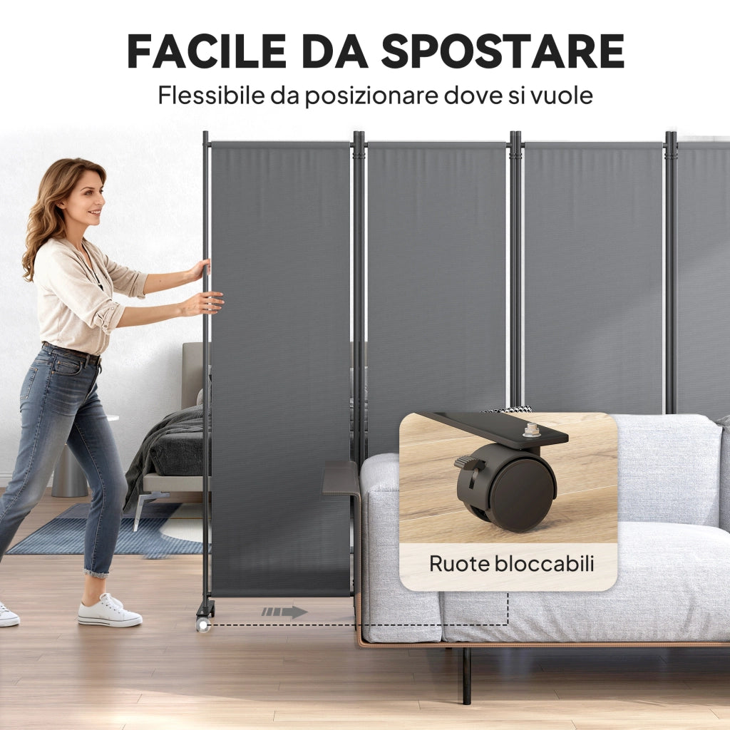 Paravento da Giardino 4 Pannelli Pieghevole con Ruote ¨C zephmum ¨C Grigio Scuro 221x50x172cm